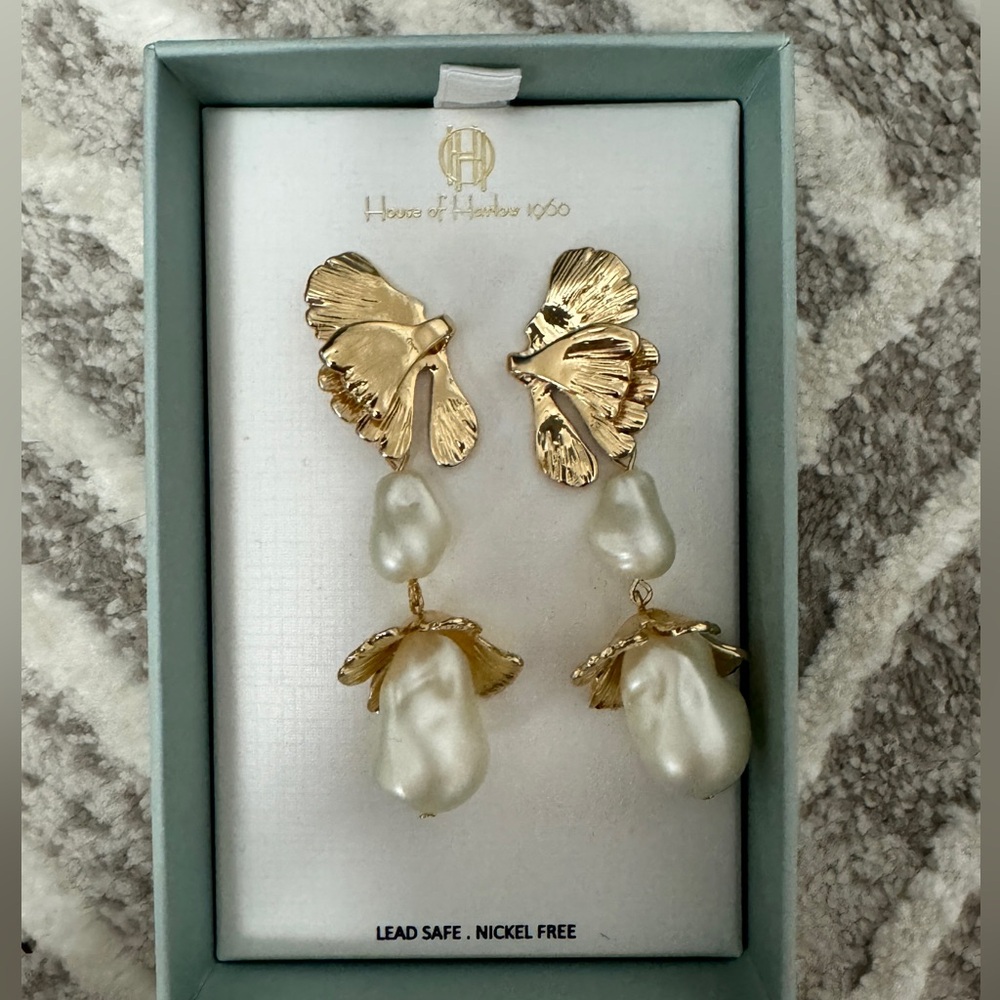 House of Harlow gold Boho Layered Floral Petal Dangle Drop Earrings
